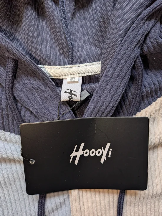 Men's NWT Colorblock Hooded Button-Up Shirt Jacket in Navy, Light Blue, Cream - Picture 6 of 7